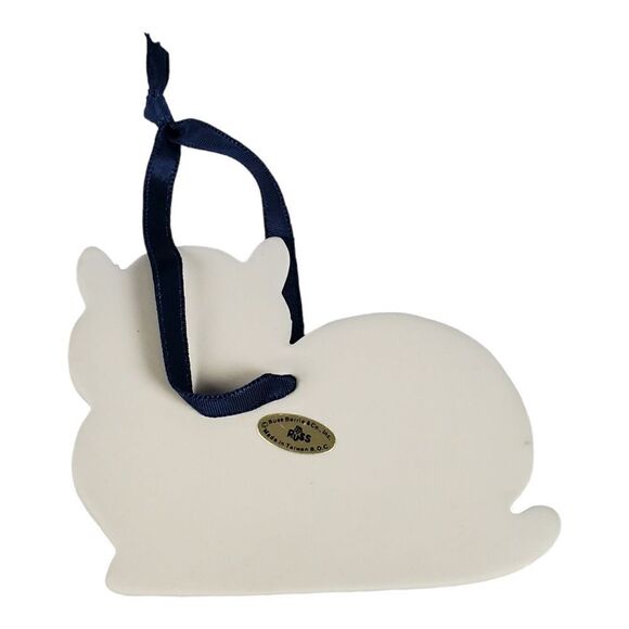 Vintage Russ Berrie Cat Ornament Blue Ceramic Floral Christmas Collectible Gift - Picture 2 of 8